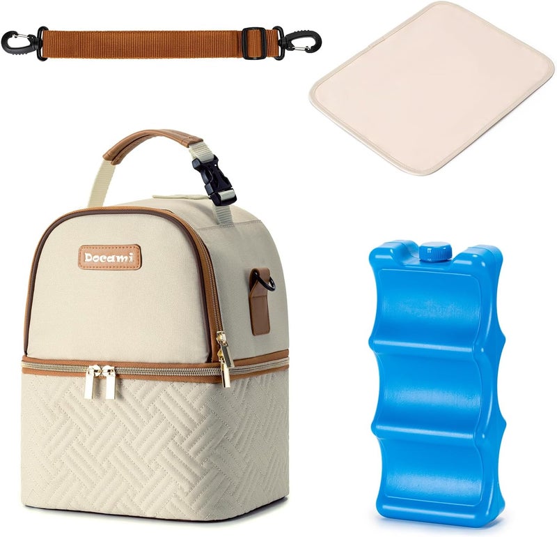 Docami Breastmilk Cooler Bag with Ice Pack & Mat Fit 6 Bottles Up to 9 Ounce, Breast Milk Pump Cooler Bag for Moms Daycare,Work&Travel, Cream - Image 1